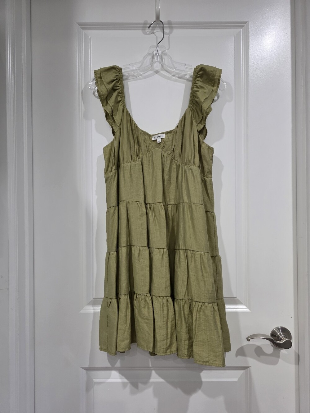 Blu Pepper Olive Green Tiered Ruffle Sleeve Dress